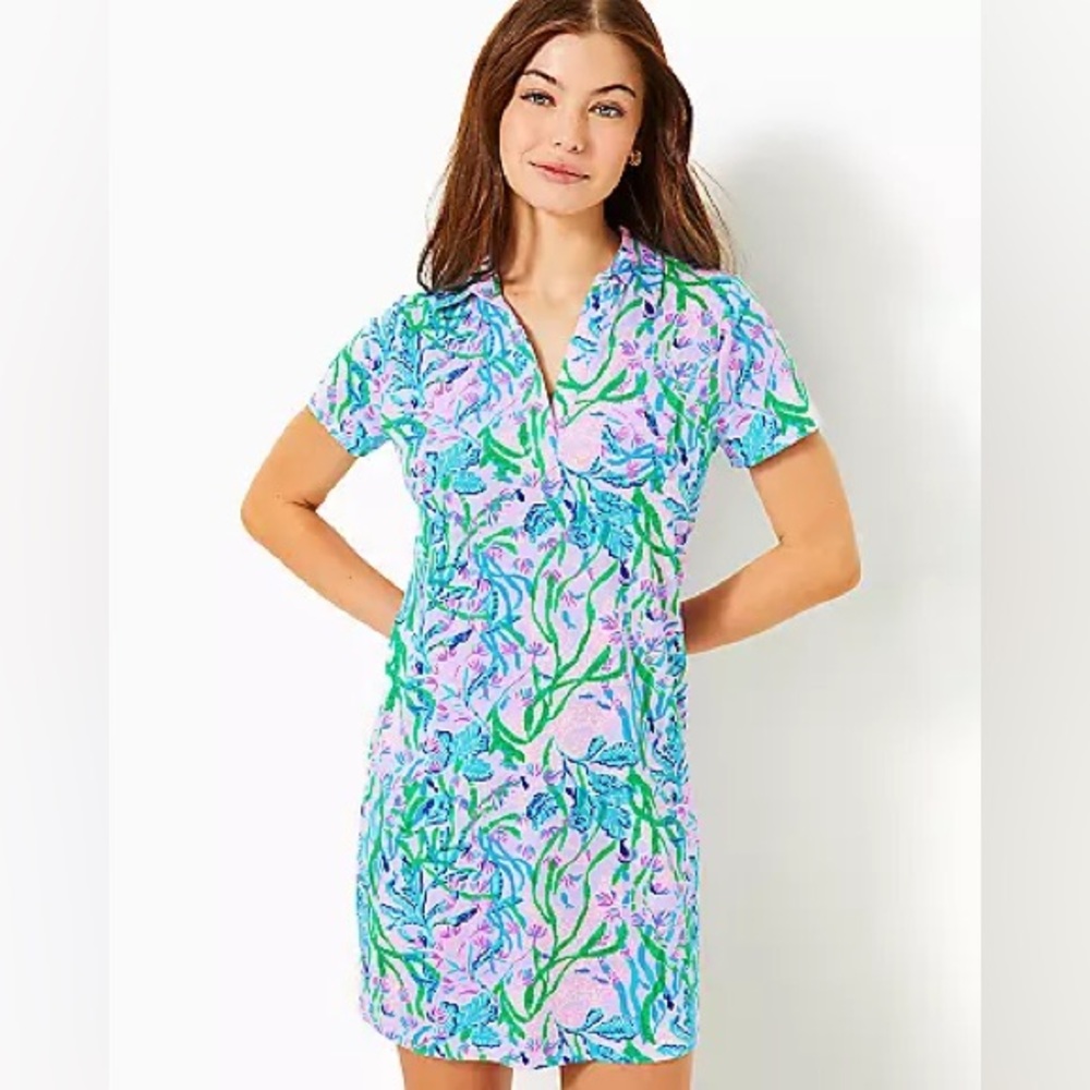 Floral lavender and blue Short-Sleeve casual Dune Dress